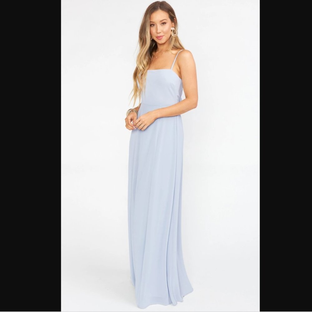 Show Me Your Mumu Lauren Tie Maxi Dress in Steel Blue